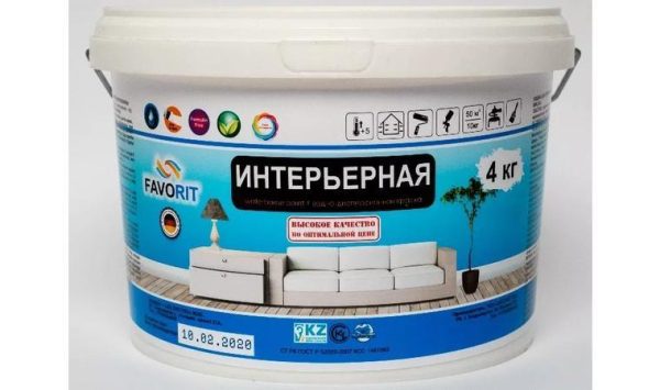 Краска водоэмульсионная FAVORIT интерьерная для внутренних работ 4 кг